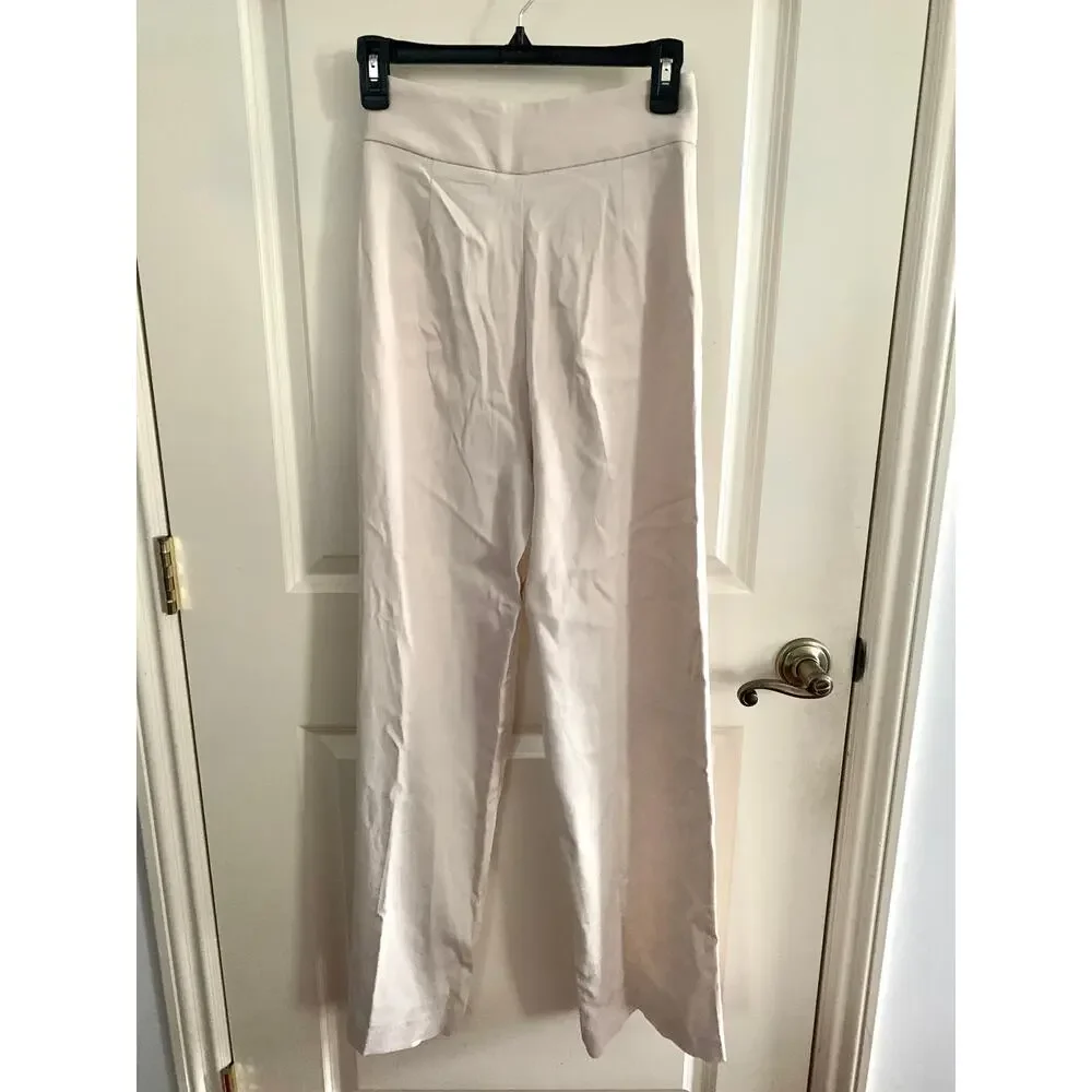 Zara Full Length Trousers with Cutout Opening in Ecru Off White